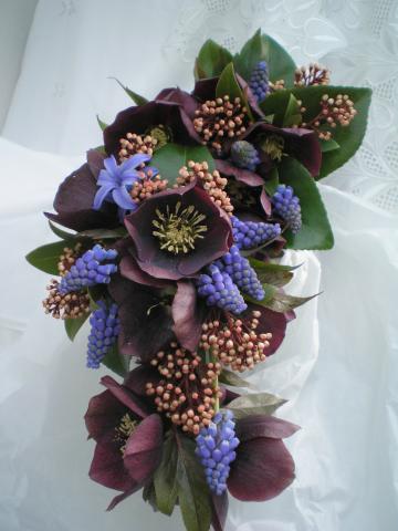 Brompton Floral Designs Wedding Flowers Central London UK NW4  - Muscari, Purple Hellebore and Skimmia 